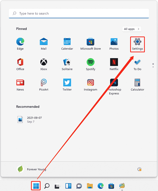 click Windows icon and choose Settings