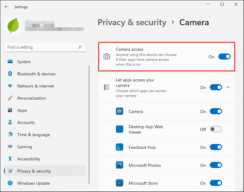 click Camera access