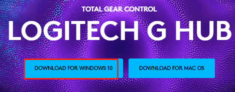 click Download for Windows 10 on Logitech G Hub page