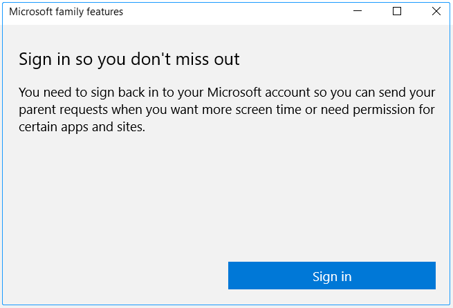 Microsoft Family features pop up
