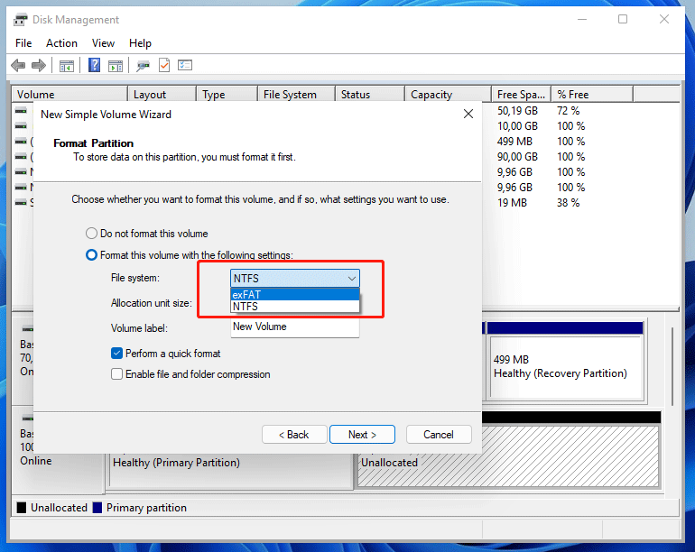 create an exFAT partition