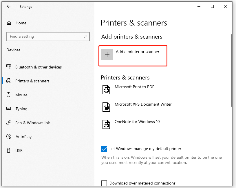 click Add a printer or scanner