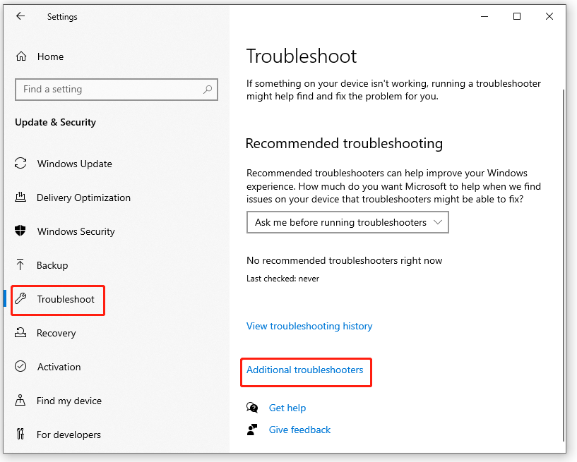 click Additional troubleshoots