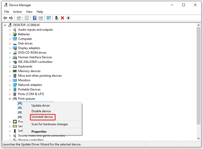 uninstall the problematic device