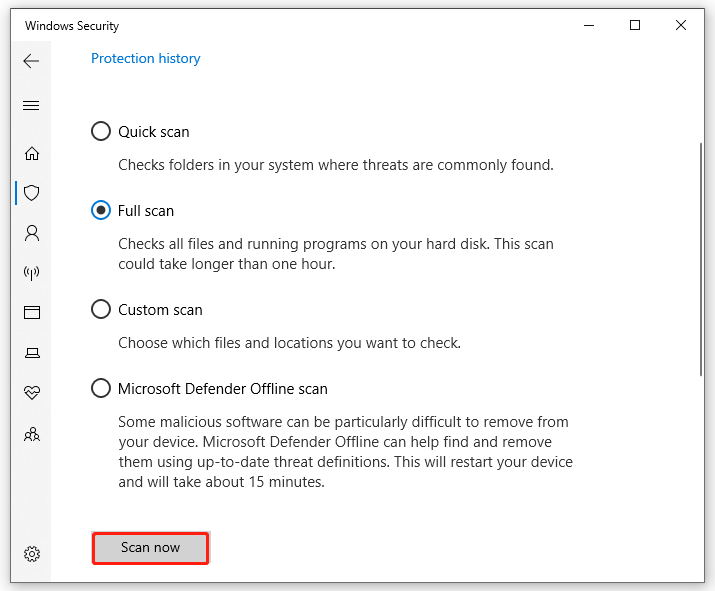 select Full scan in Windows Security