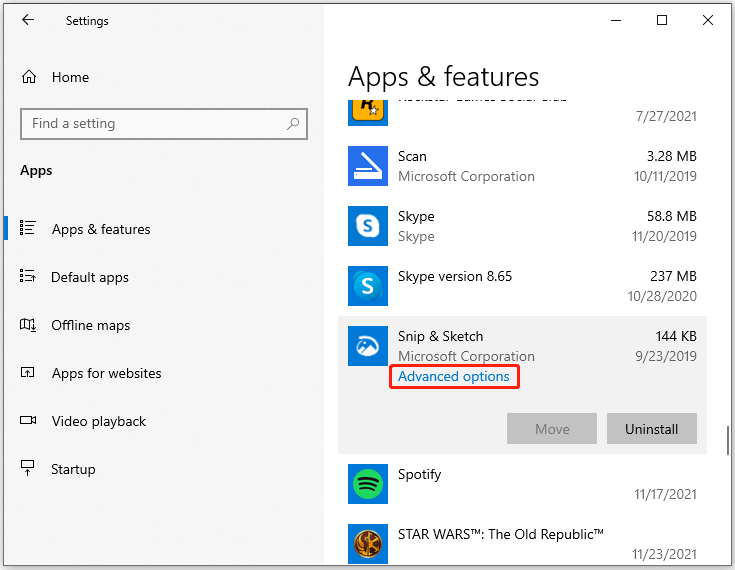 apps & features