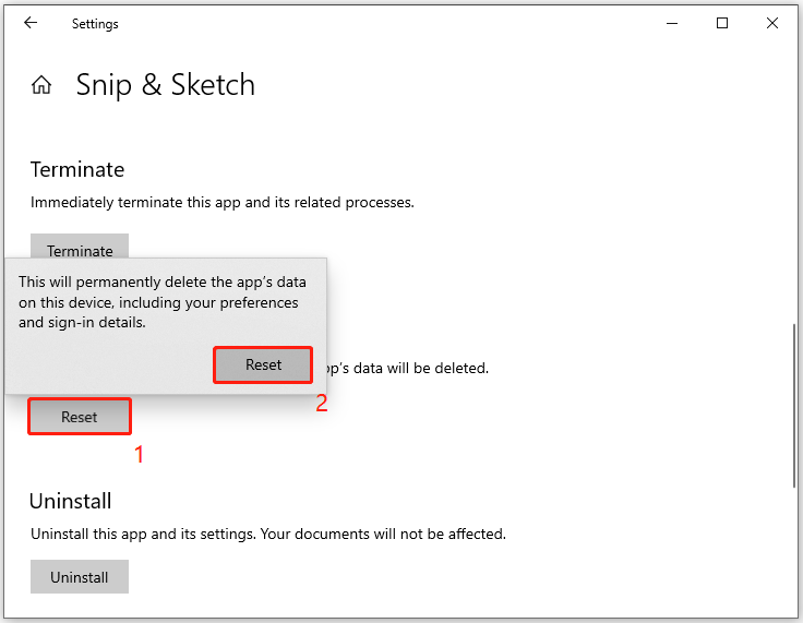reset Snip & Sketch