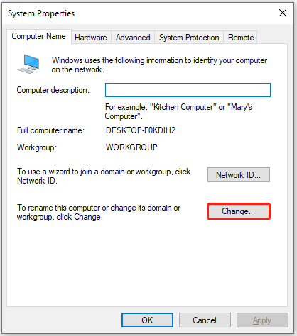 click Change