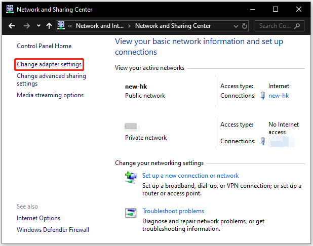 choose adapter settings