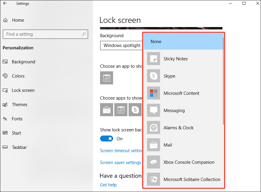 choose apps to show quick status