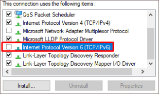 untick the Internet Protocol Version 6 (TCP/IPv6) option