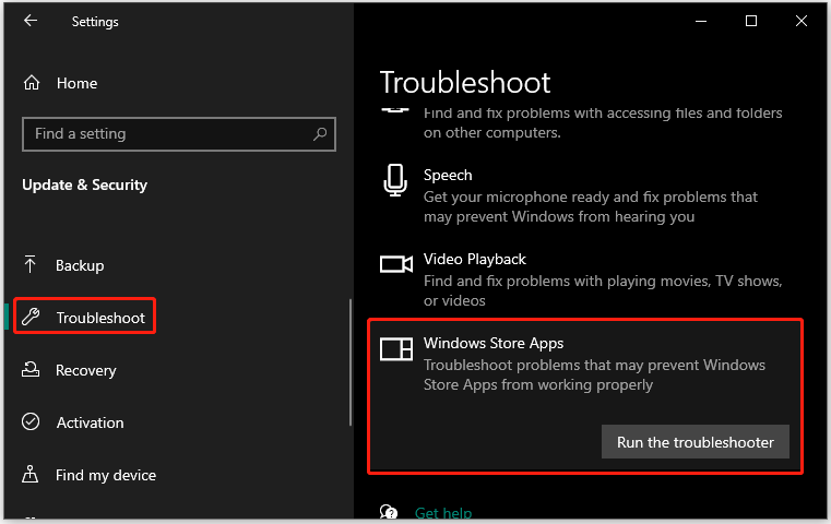 run the Windows Store Apps troubleshooter