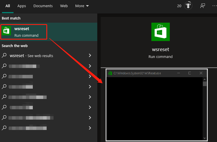 reset Windows Store cache using the wsreset command