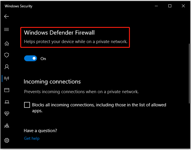 find the Windows Defender Firewall option