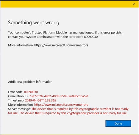 Your computers trusted platform module has malfunctioned