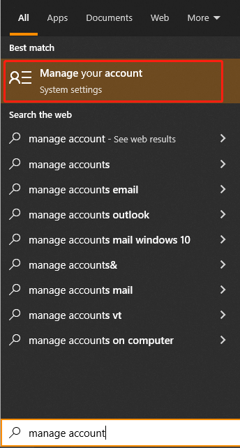 select Manage your account