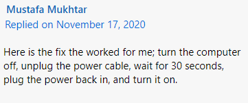 a user report from Microsoft forum