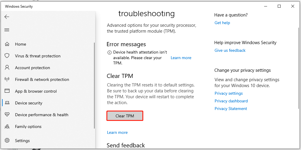 click on Clear TPM