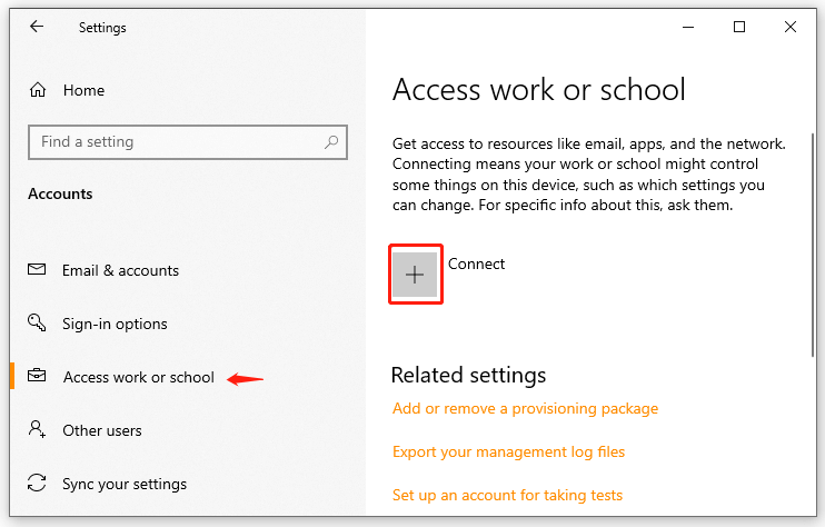 add a work or school account in Settings