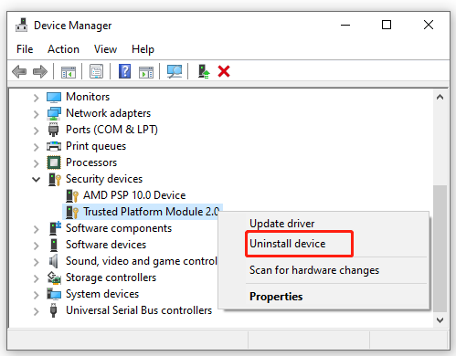uninstall TMP 2 driver