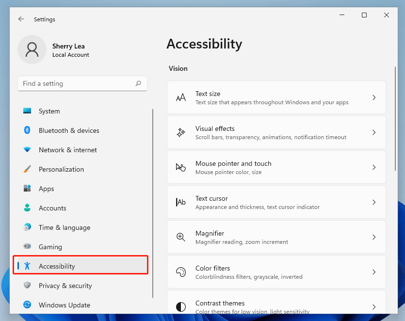 Windows 11 Accessibility options