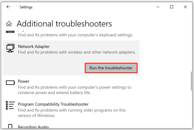 run Network Adapter troubleshooter
