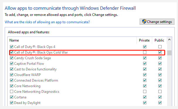 Allow Cold War Through Windows Firewall