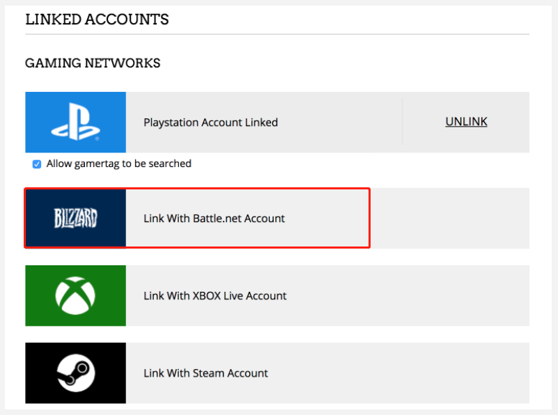 select Link with Battle.net Account in Activision