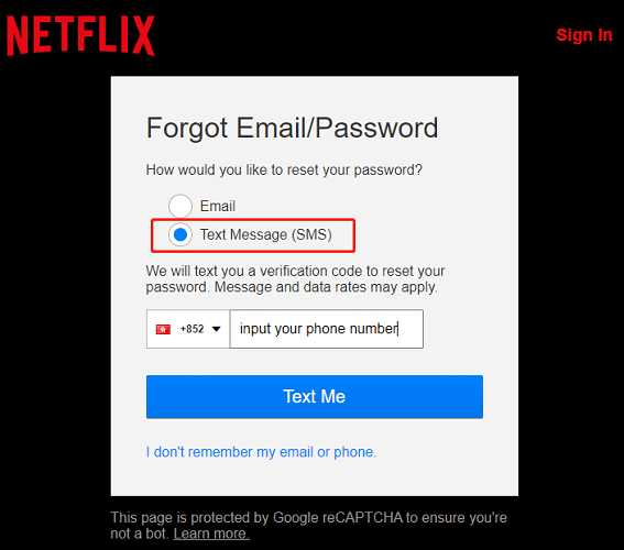 forgot Netflix password