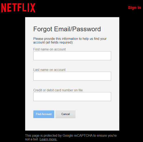 forgot Netflix password