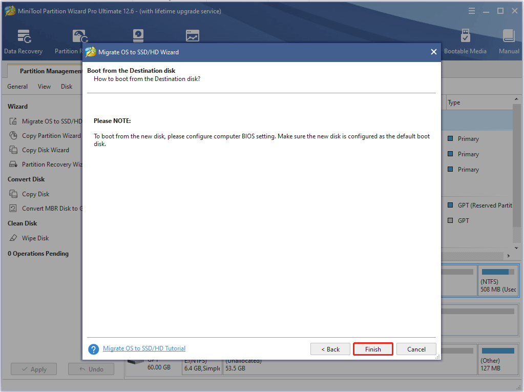 read the note and click Finish