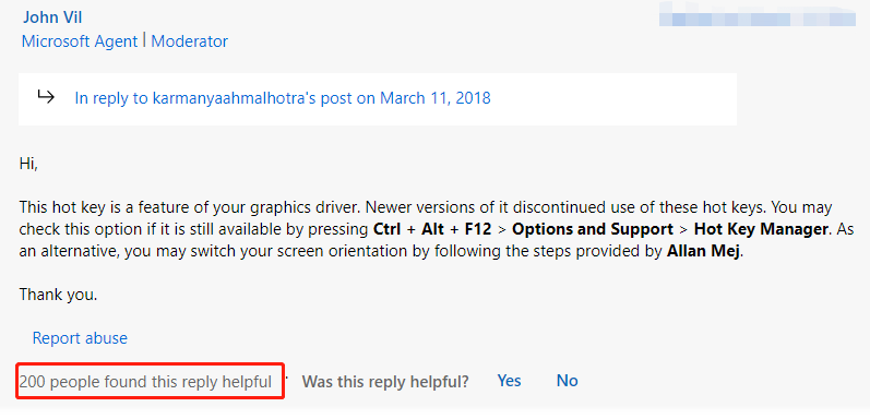 a user report from the answer Microsoft forums