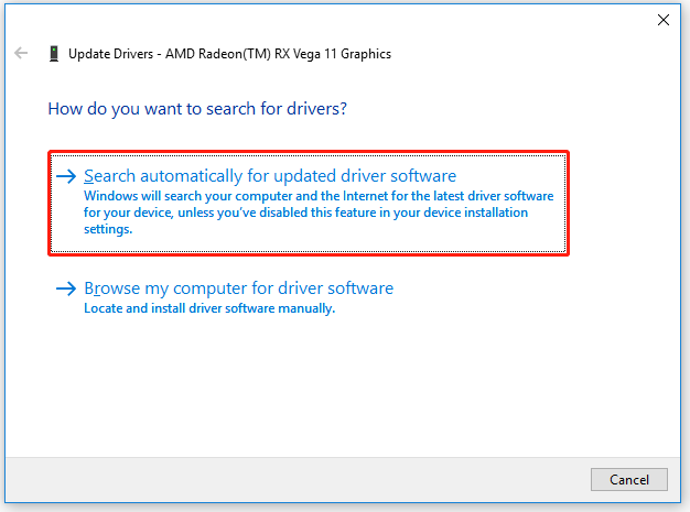 choose Search automatically for updated driver software