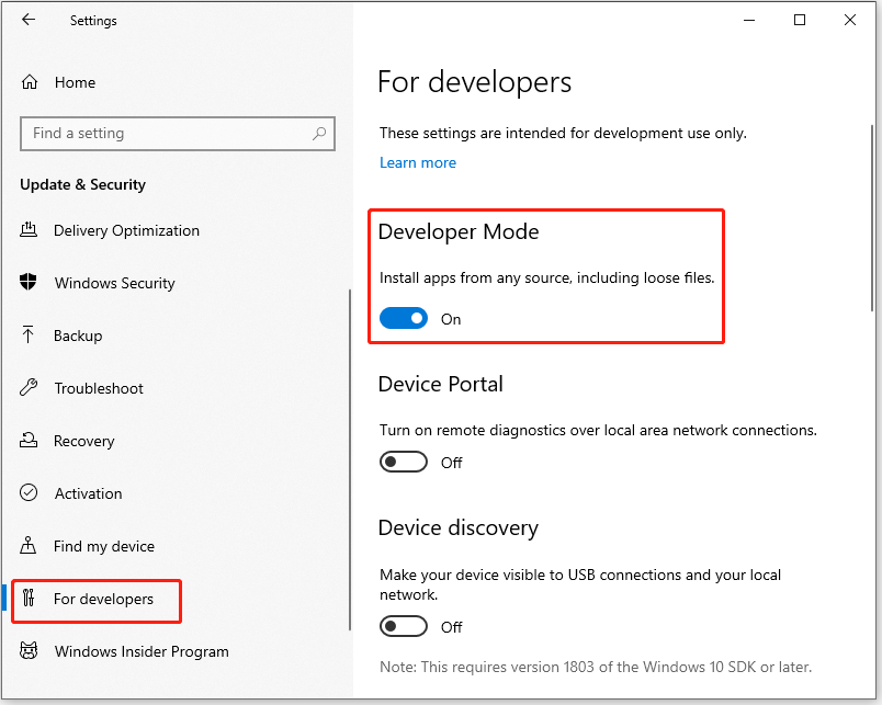 enable Developer Mode