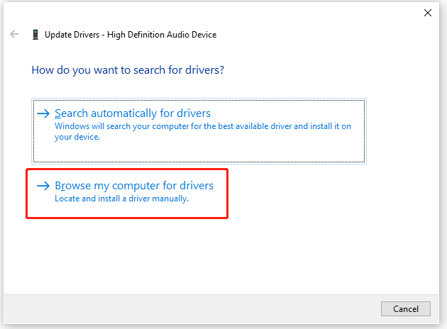 choose Browse my computer for drivers