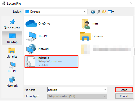 choose the hdaudio file