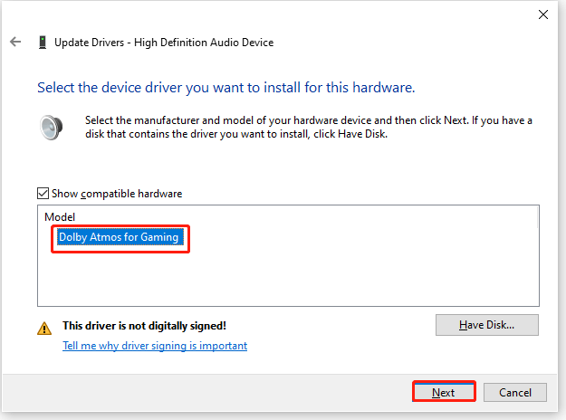 choose Dolby Atmos and click Next