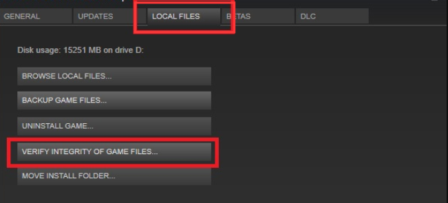 click Verify integrity of game files