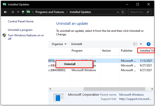 click the Uninstall option