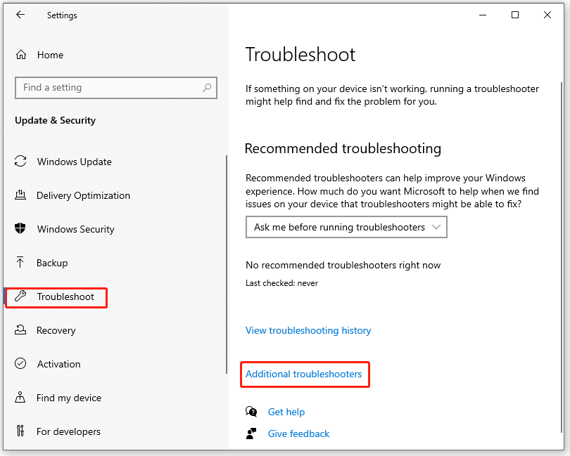 click Additional troubleshoots