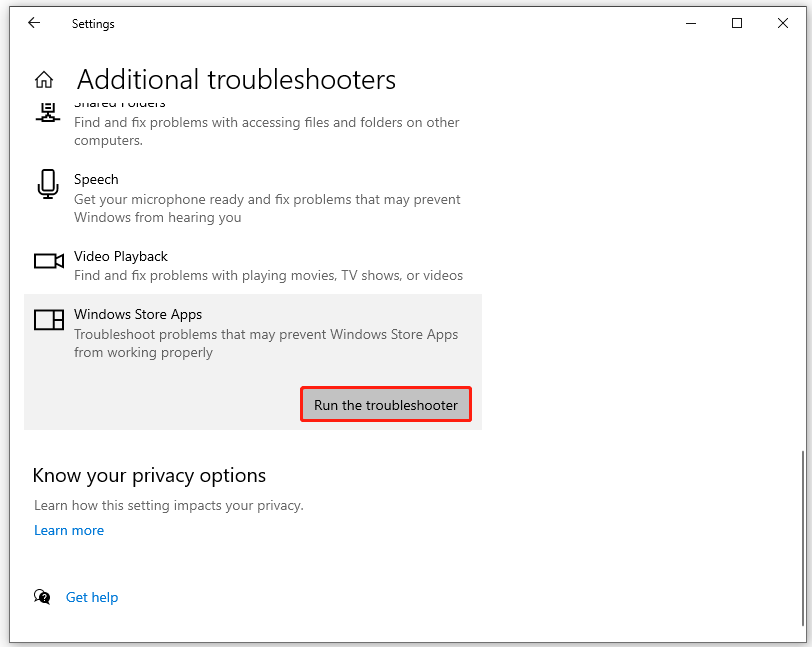click Run the troubleshooter