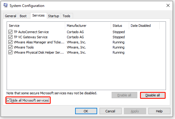 click Disable all