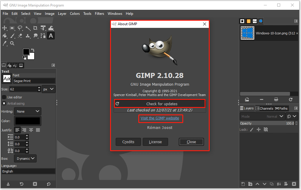 click Visit the GIMP website