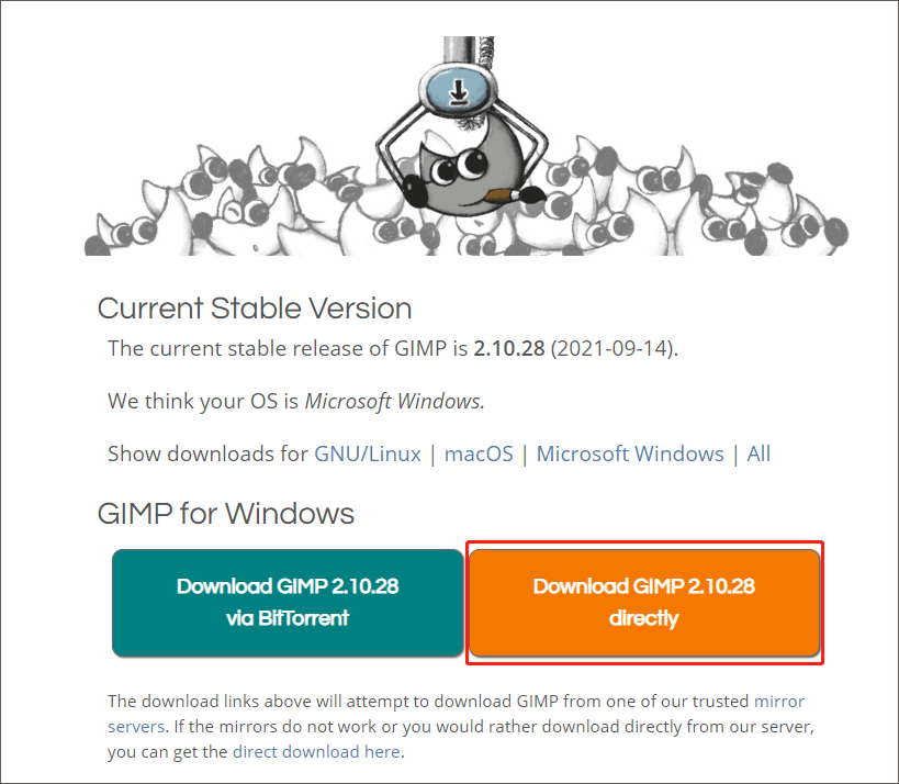 click Download GIMP 2.10.28 directly