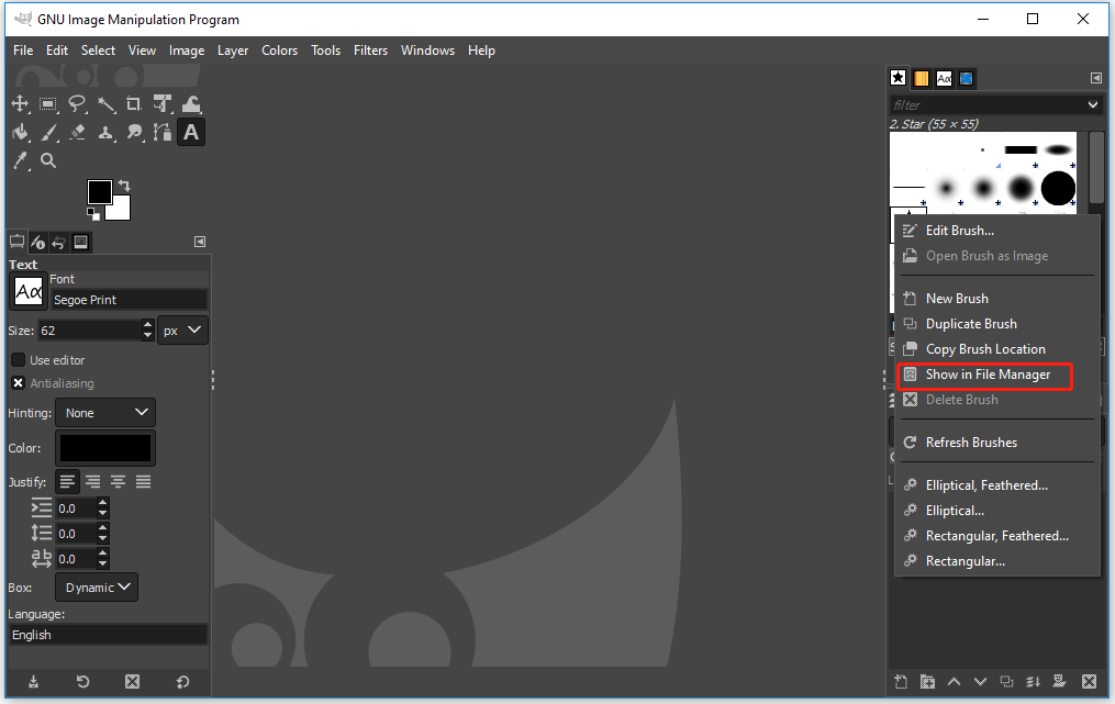 choose Show in File manager