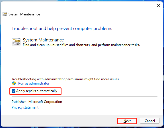 select Apply repairs automatically
