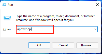 type appwiz cpl in the Run box