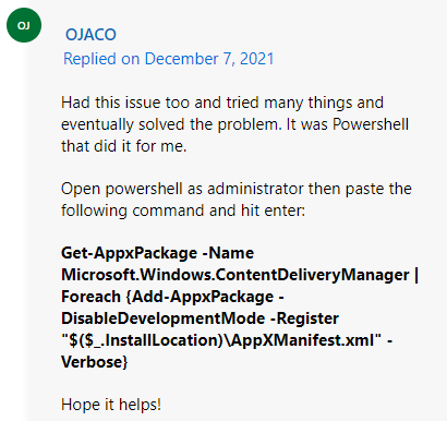 a user report from answer Microsoft forum