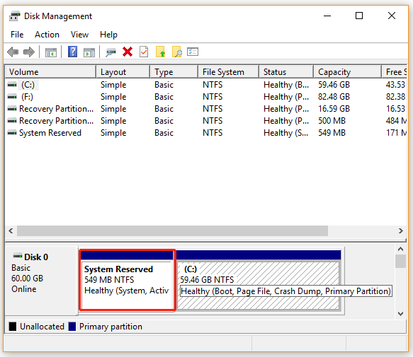 system reserved partition in Disk Management