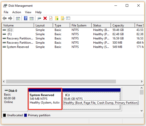 change drive letter of system reserved partition system reserved partition in Disk Management